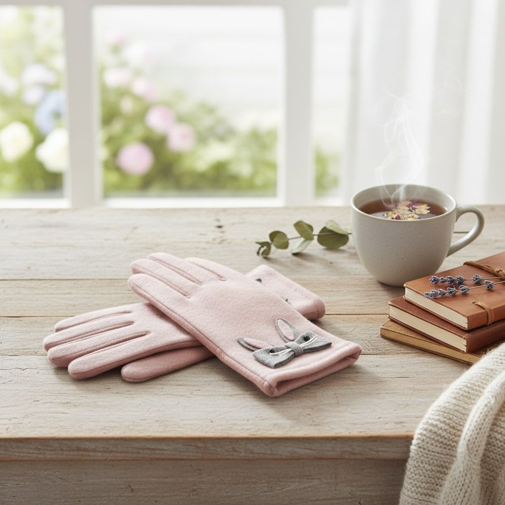 Winter Woolen Touchscreen Gloves Pink Cute Rabbit Design Stylish