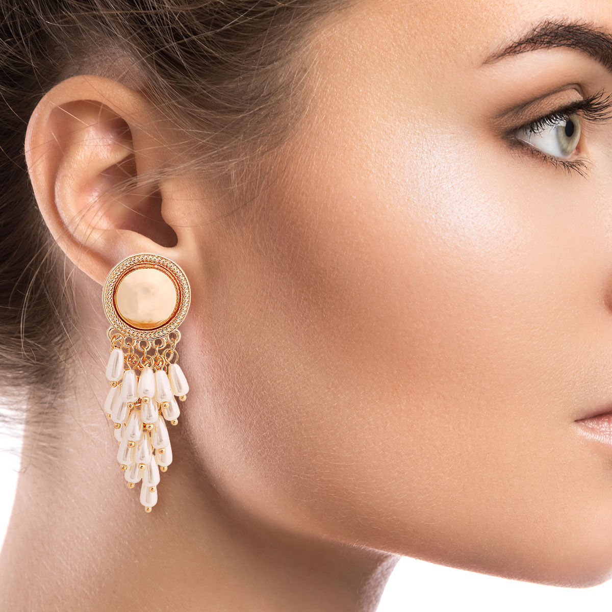 Pearl Cluster Earrings Round Gold Stylish Statement Jewelry