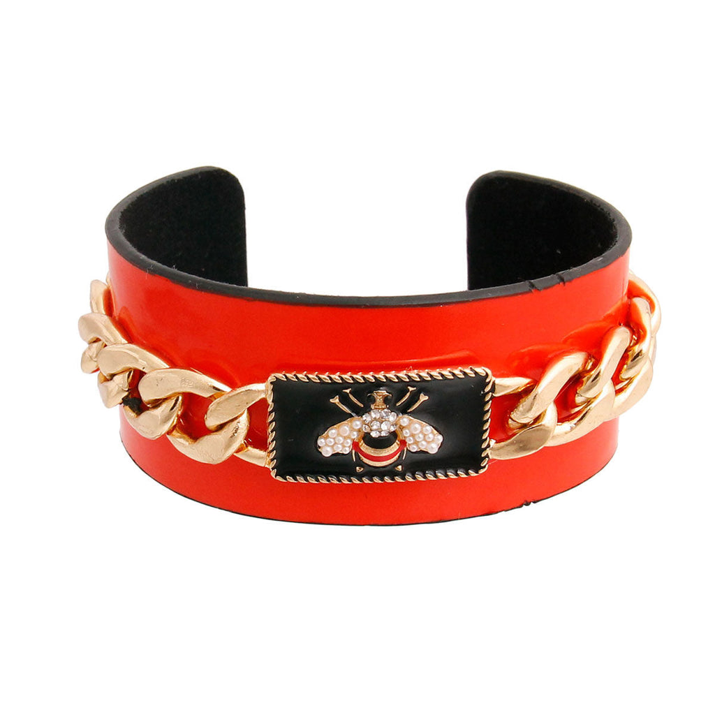 Statement Cuff Bracelet Red Bespoke Chain Bee-luxe Stylish Jewelry