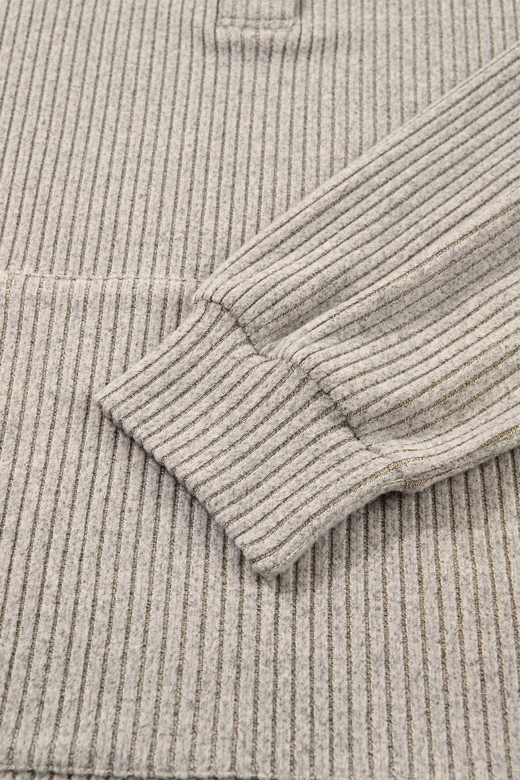 Simply Taupe Plus Size Ribbed Knit Kangaroo Pocket Henley Long Sleeve Top