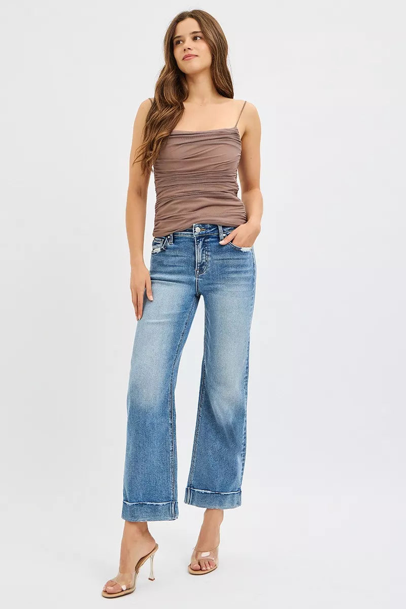 Full Size Mid Rise Crop Straight Jeans with Taylor Cuffed Plus Size