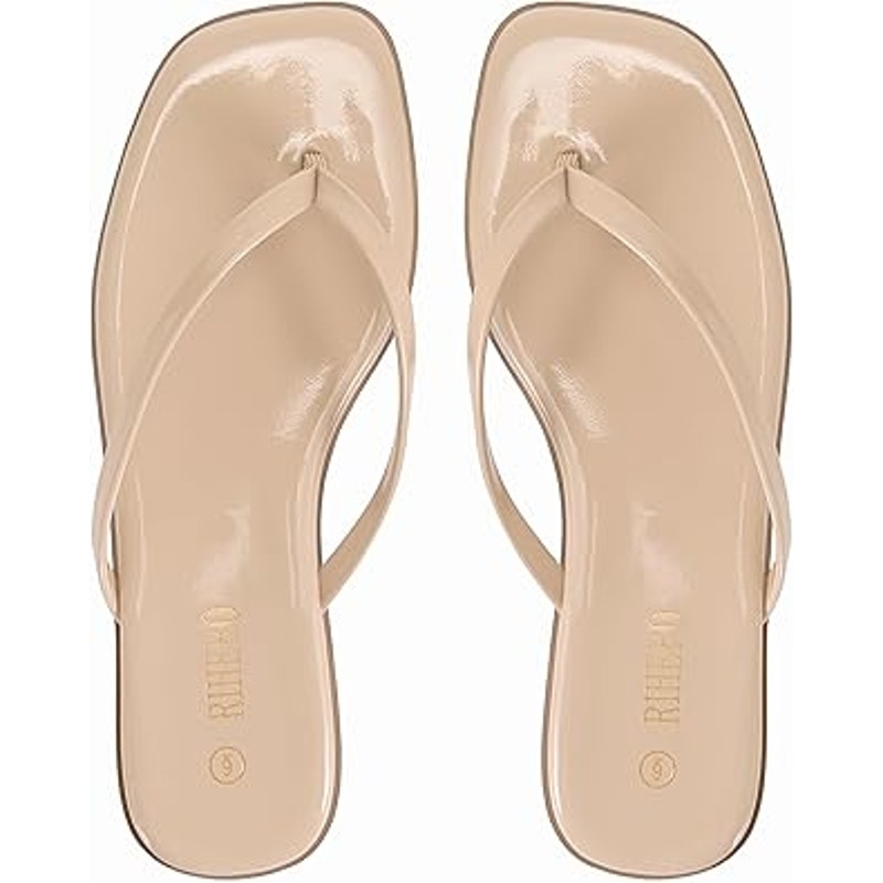 New Rihero Womens Size 7.5 Tan Low Heel Slide On Flip Flops Sandals Shoes