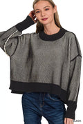 Ribbed Exposed Seam Two Tone Sweater