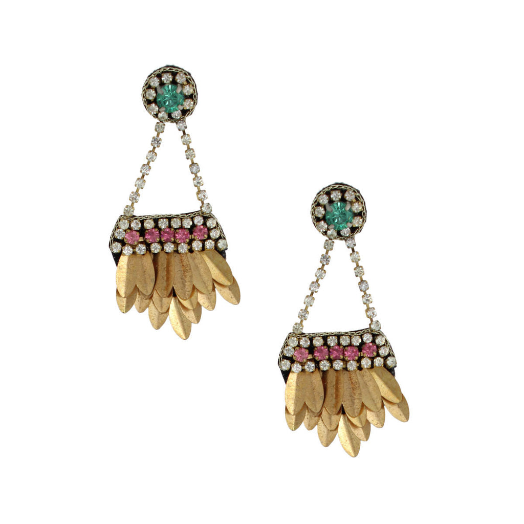 Statement Rhinestone Hanging Leaf Earrings Chic Fashion Jewelry