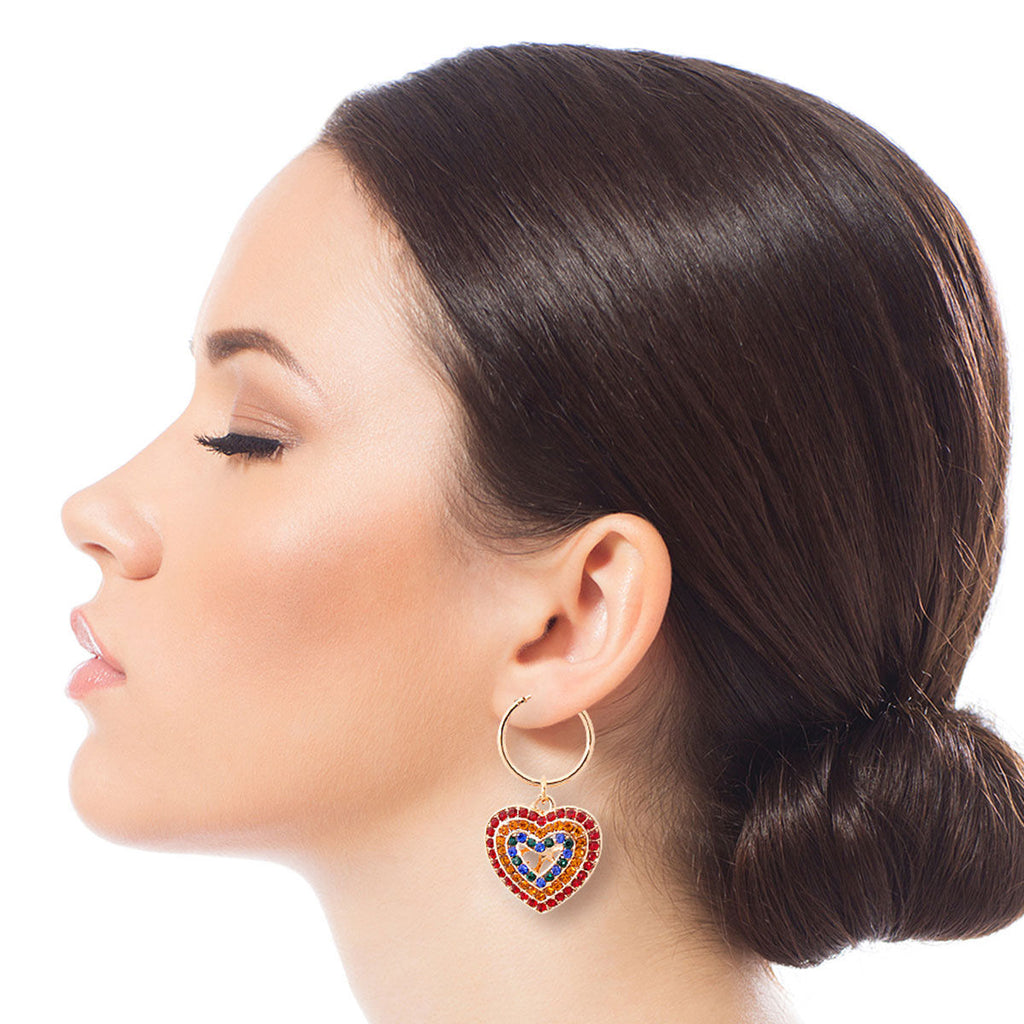 Statement Multi Color Concentric Heart Hoop Earrings Stylish Fashion Jewelry