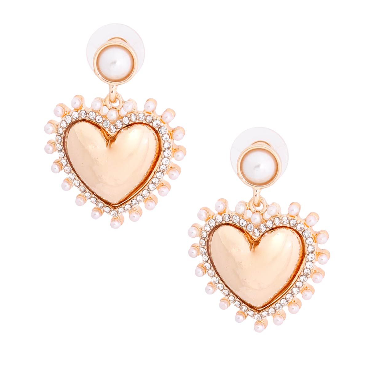Pearl and Gold Heart Earrings Elegant Fashion Jewelry
