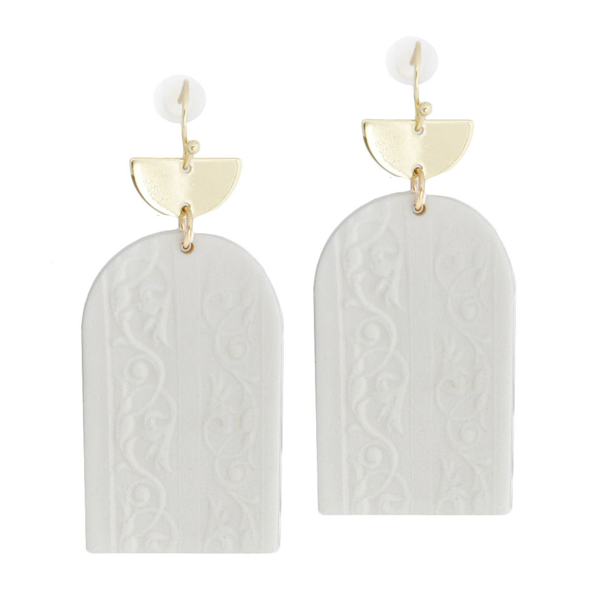 Bridal Earrings White Floral Clay Elegant Statement Jewelry