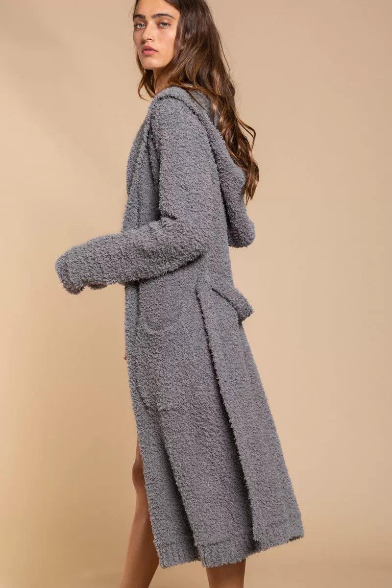 Berber fleece Tie Front Tunic Cardigan with Pockets