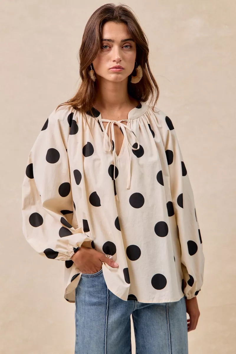 Polka Dot Exaggerated Balloon Sleeves Blouse