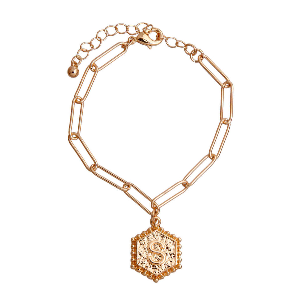Charm Bracelet with S Hexagon Initial – Stylish Fashion Jewelry Accessory