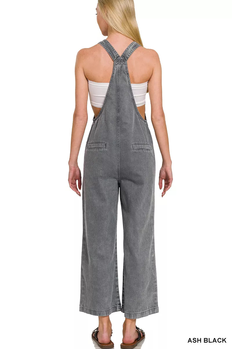 Washed Knot Strap Pockets Jumpsuit