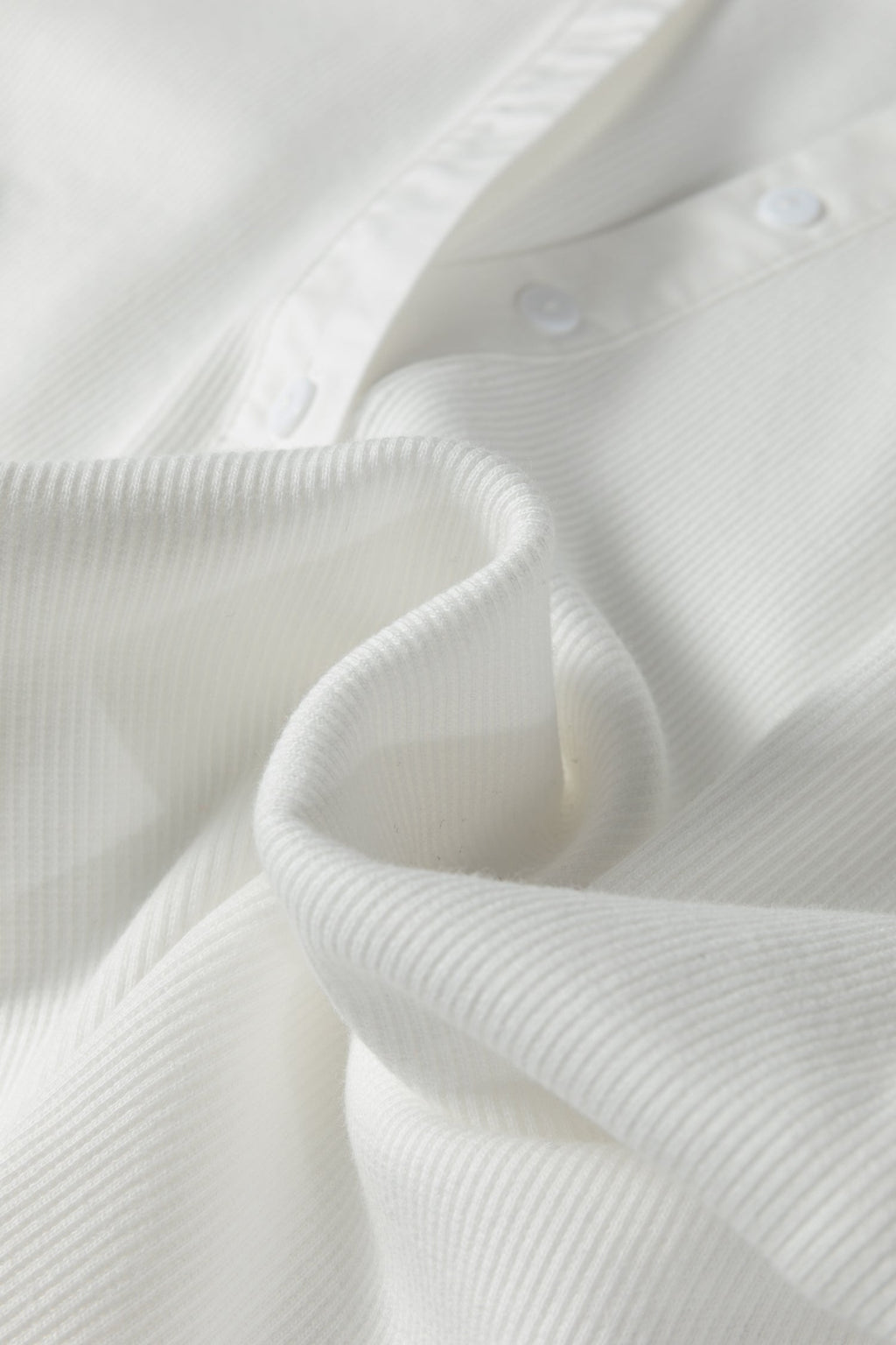 White Button Placket 3/4 Striped Sleeve Patchwork Rib Knit Top