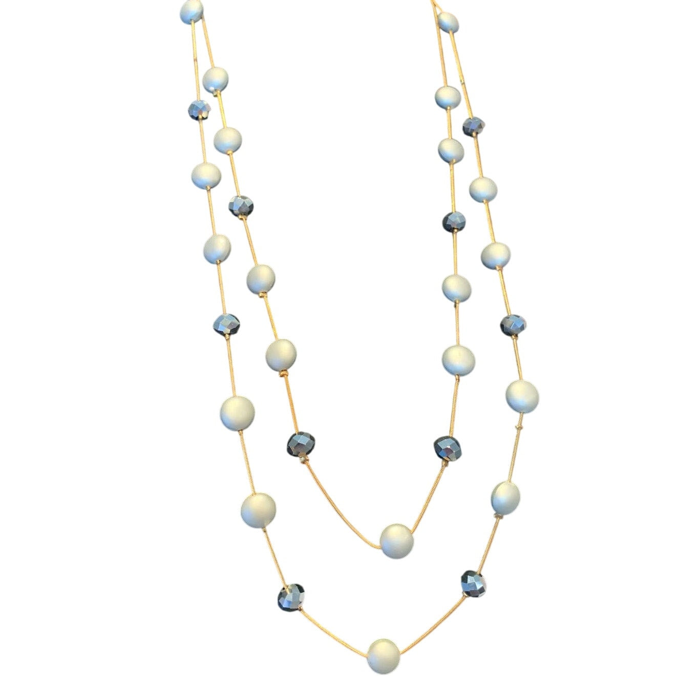 4 New Shiny Silver Gold Black Matte Waterfall Beaded Opera Length Necklace Lot