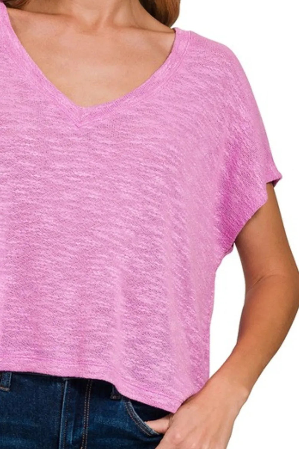 Hacci Slub V-neck Drop Shoulder Crop Top
