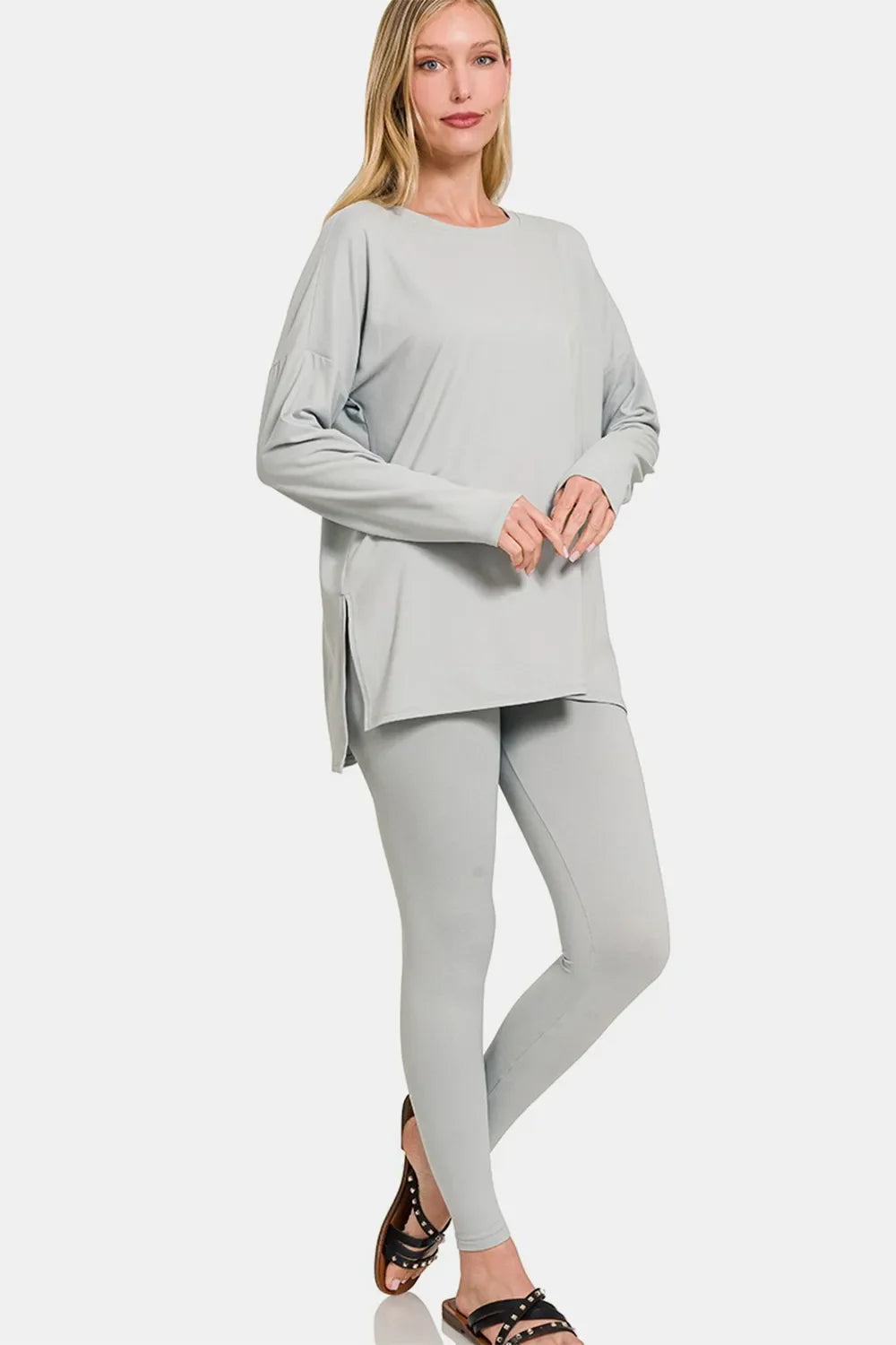 Full Size Brushed Microfiber Top and Leggings Lounge Set