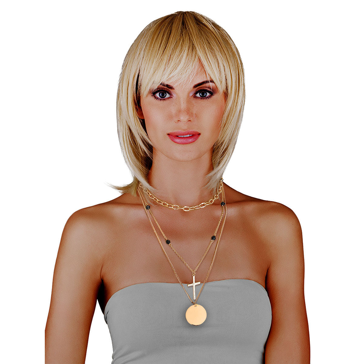 Statement Necklace with Black Glass and Cross Charm, Stylish Fashion Jewelry