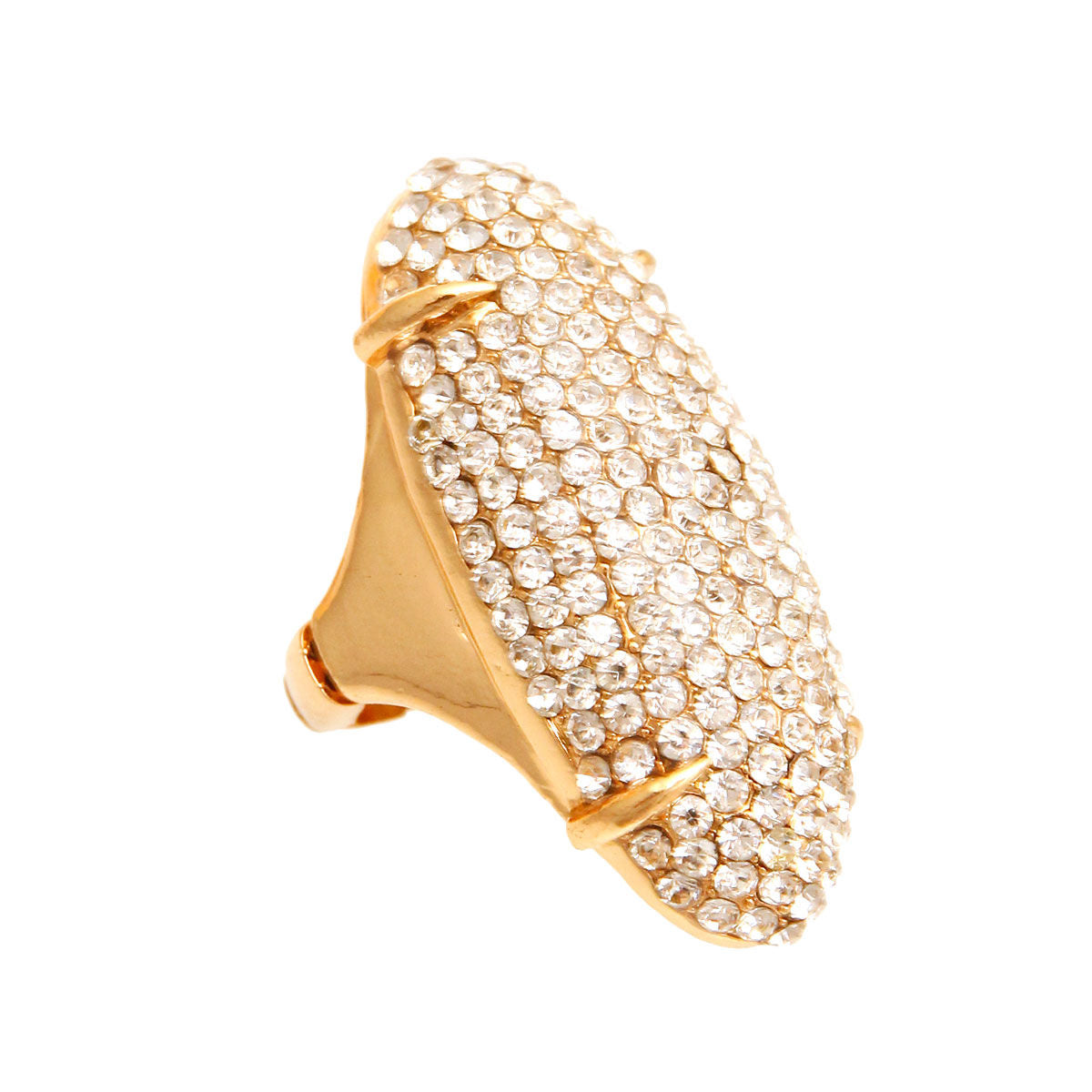 Elongated Gold Rhinestone Statement Ring Stylish Jewelry Accessory