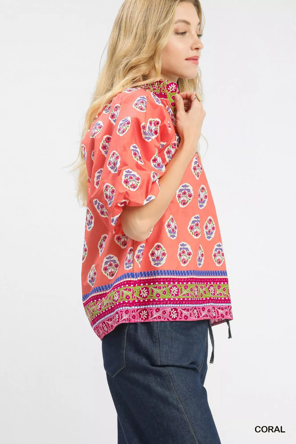 Boho Border Print Peasant Top