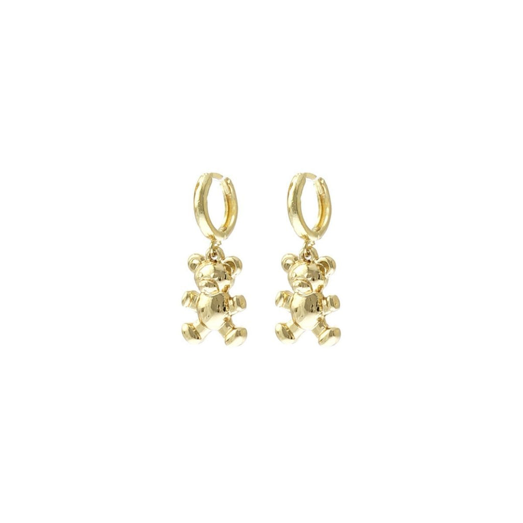 Hoop Earrings Gold Huggie Teddy Bear Stylish Fashion Jewelry
