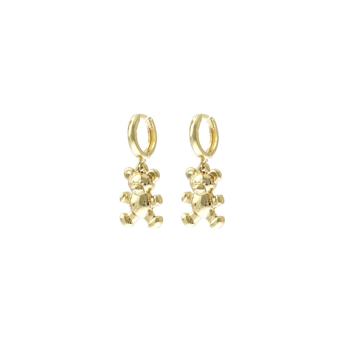 Hoop Earrings Gold Huggie Teddy Bear Stylish Fashion Jewelry
