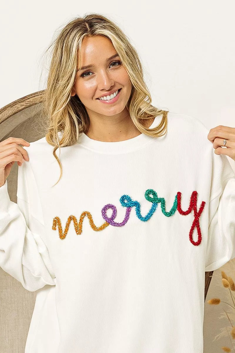 Merry Tinsel Lettering Drop Shoulder Sweatshirt