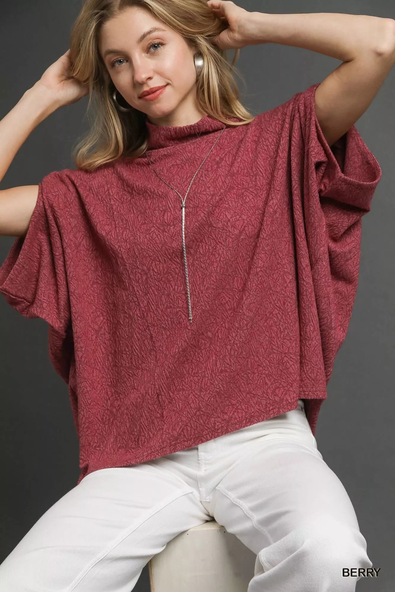 Textured Mock Neck Relaxed Top
