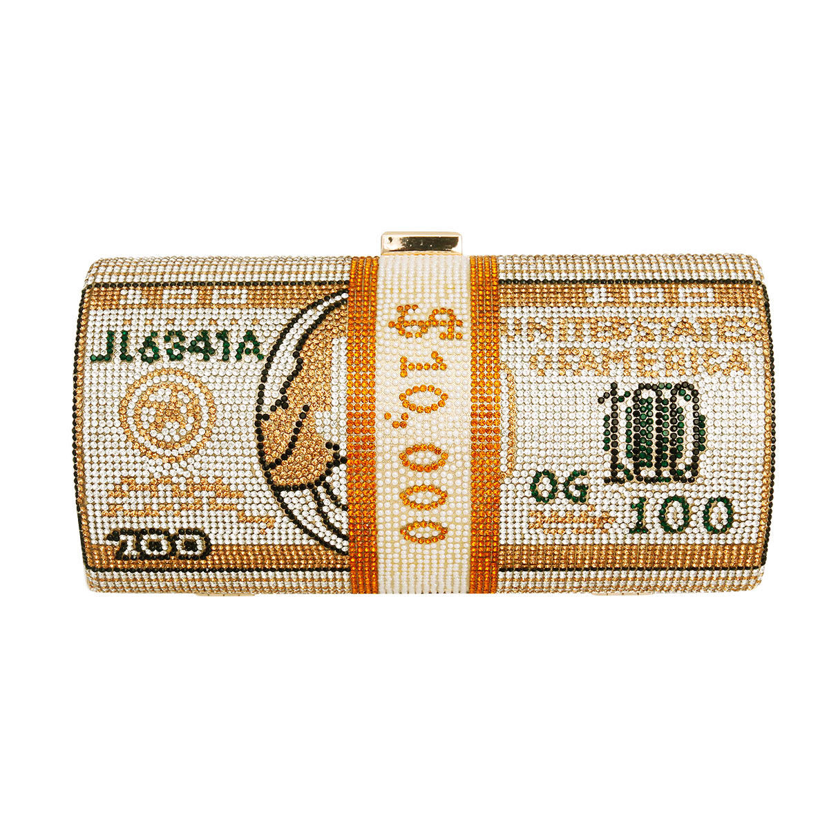 Fashion Clutch Gold Bling Rolled Benjamins Stylish Statement Accessory