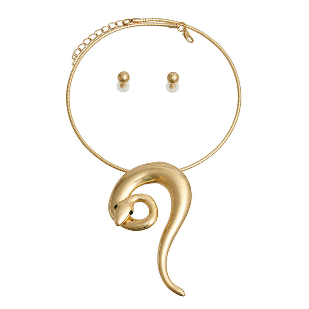 Statement Gold Rigid Coiled Snake Necklace Stylish Chic Jewelry Accessory