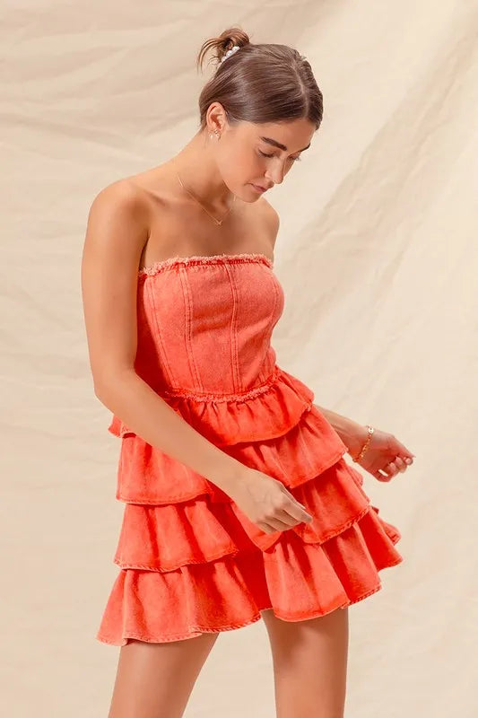 Strapless Ruffle Layered Game Day Cheer Up Dress