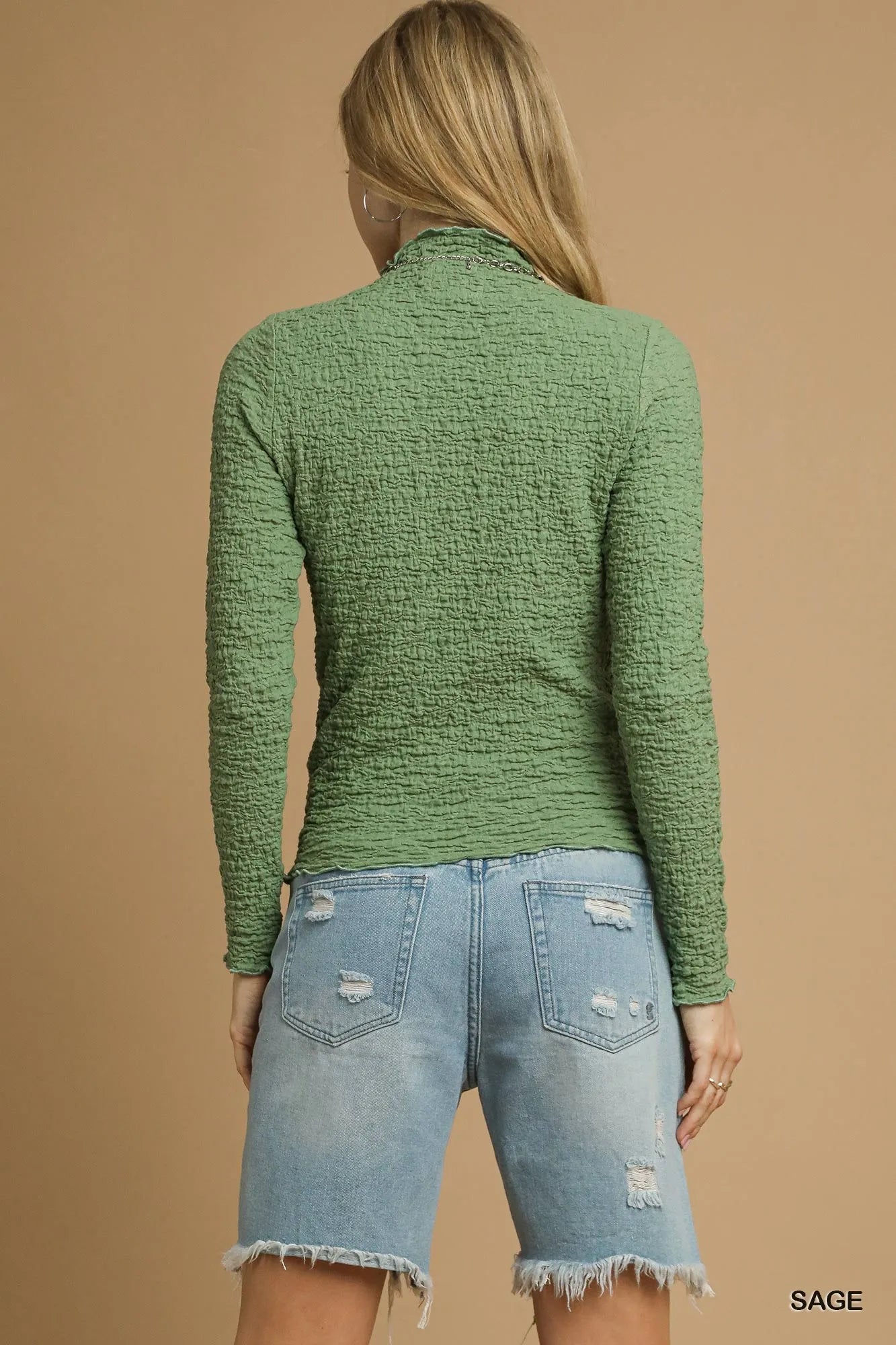 Textured Crinkle Knit Long Sleeve Top