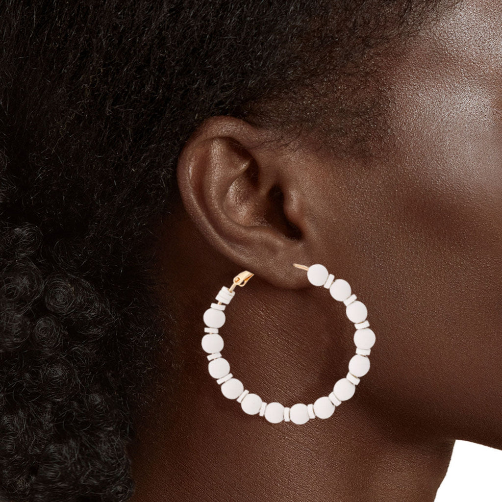 Hoop Earrings White Rubber Beads Stylish Casual Accessories