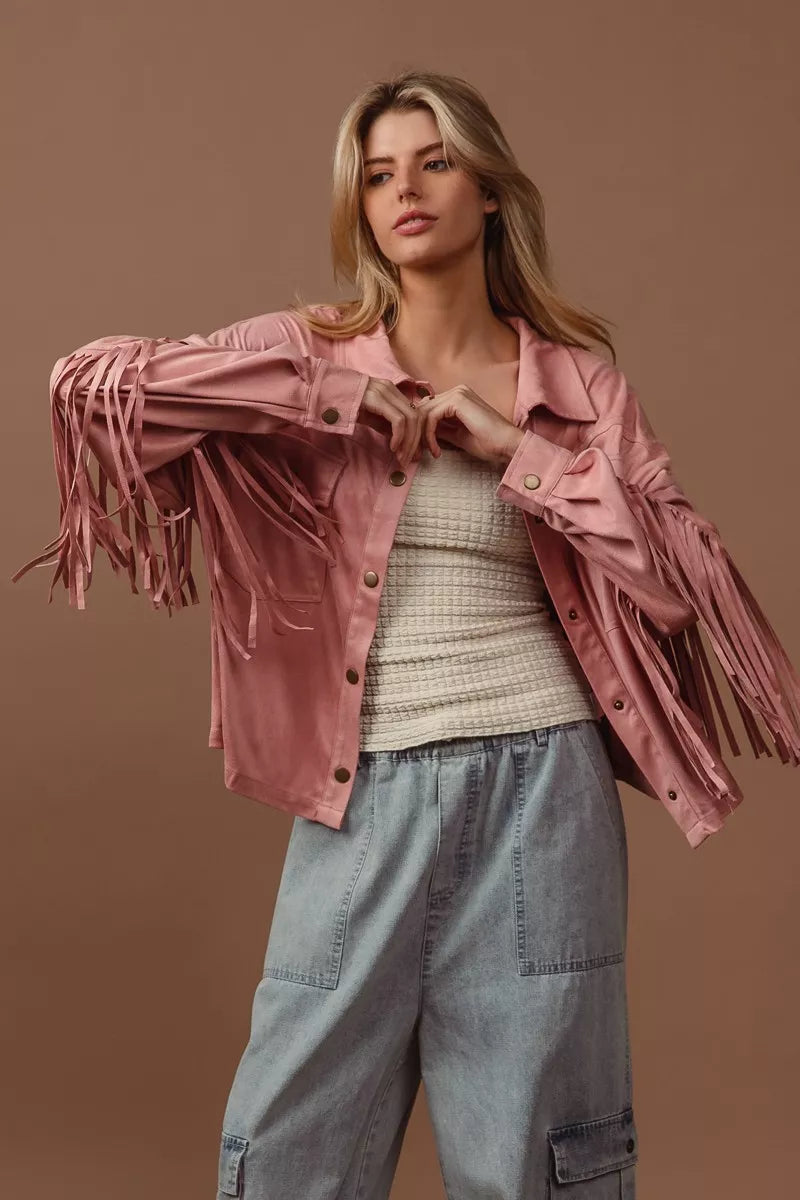 Suede Fringe Long Sleeve Jacket