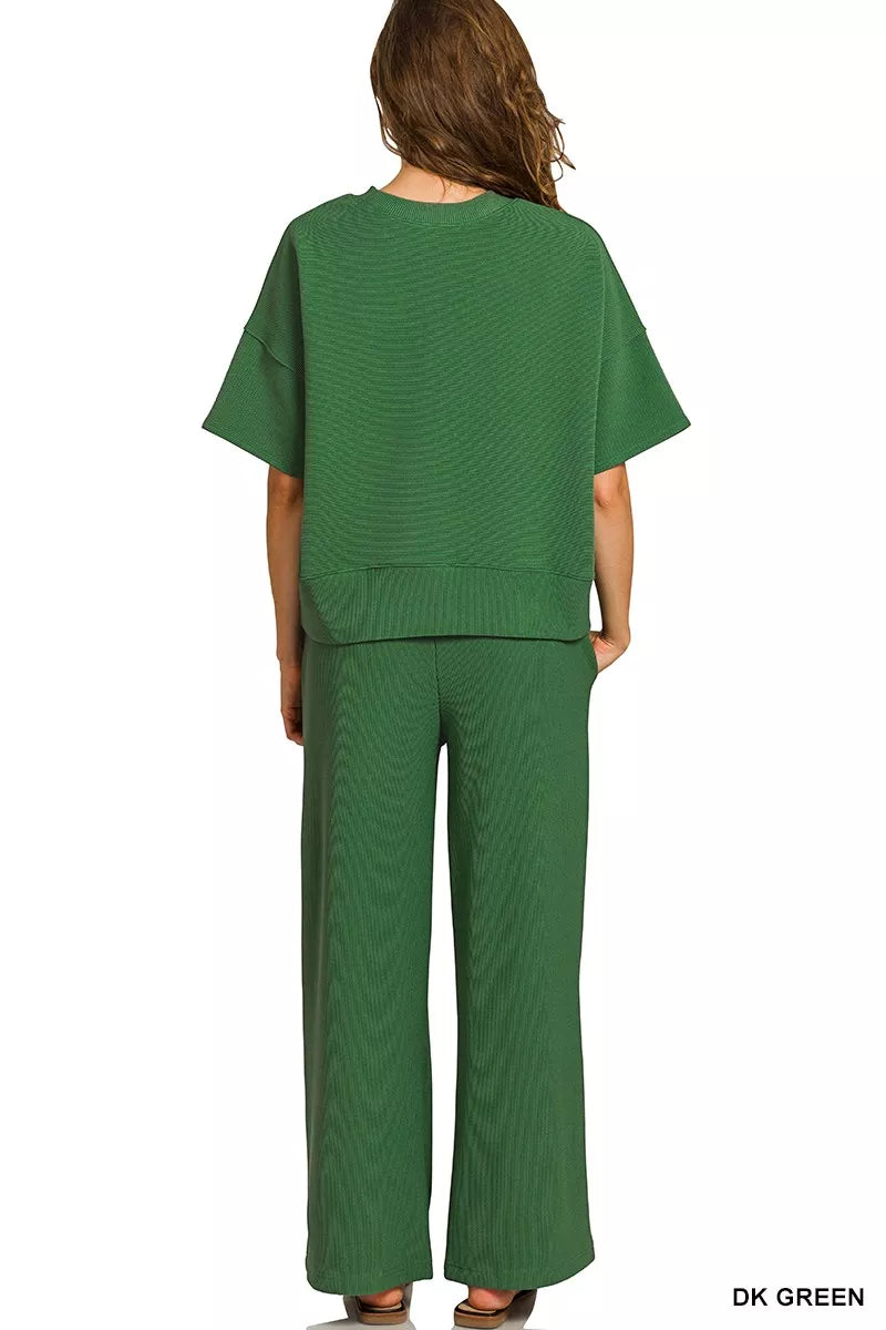 Ribbed Round Neck Tee & Pants Set