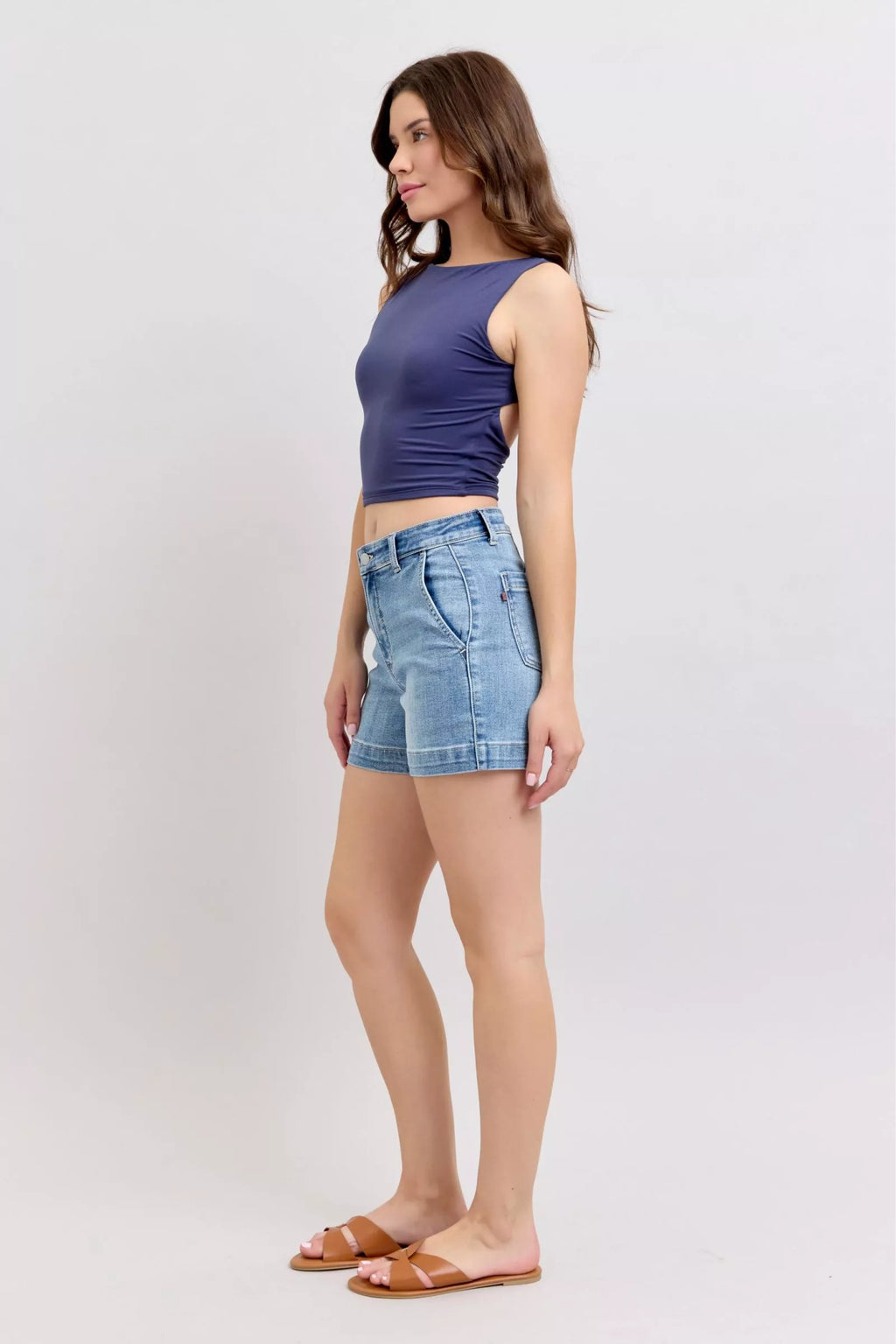 Mid Rise Denim Shorts