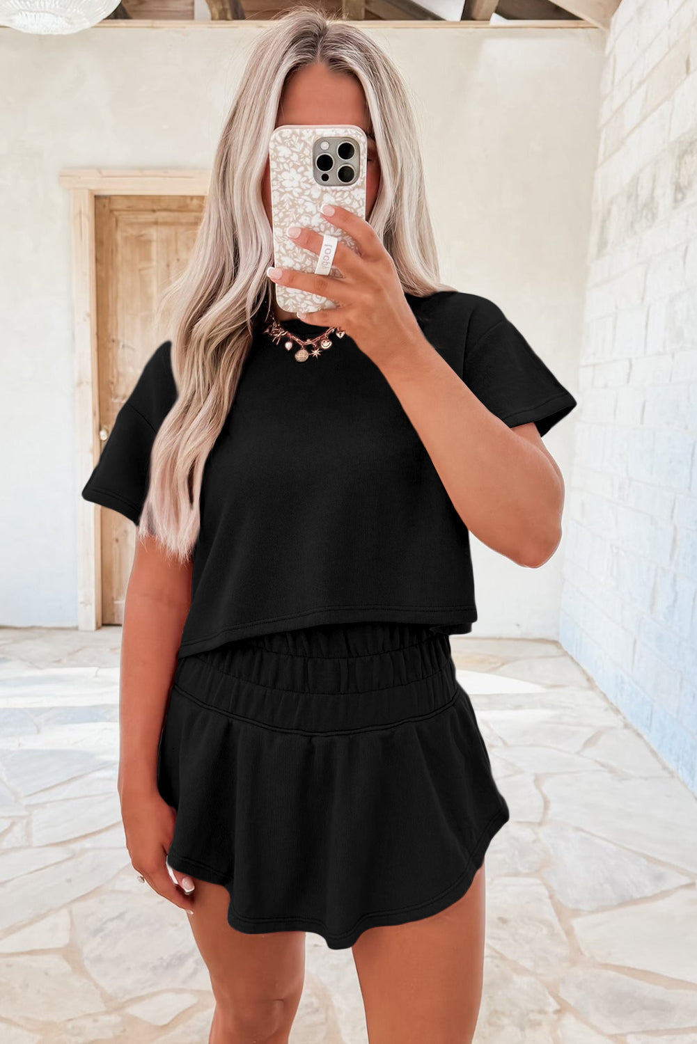 Blossom Cropped Tee and Ruffle High Waist Skort Set