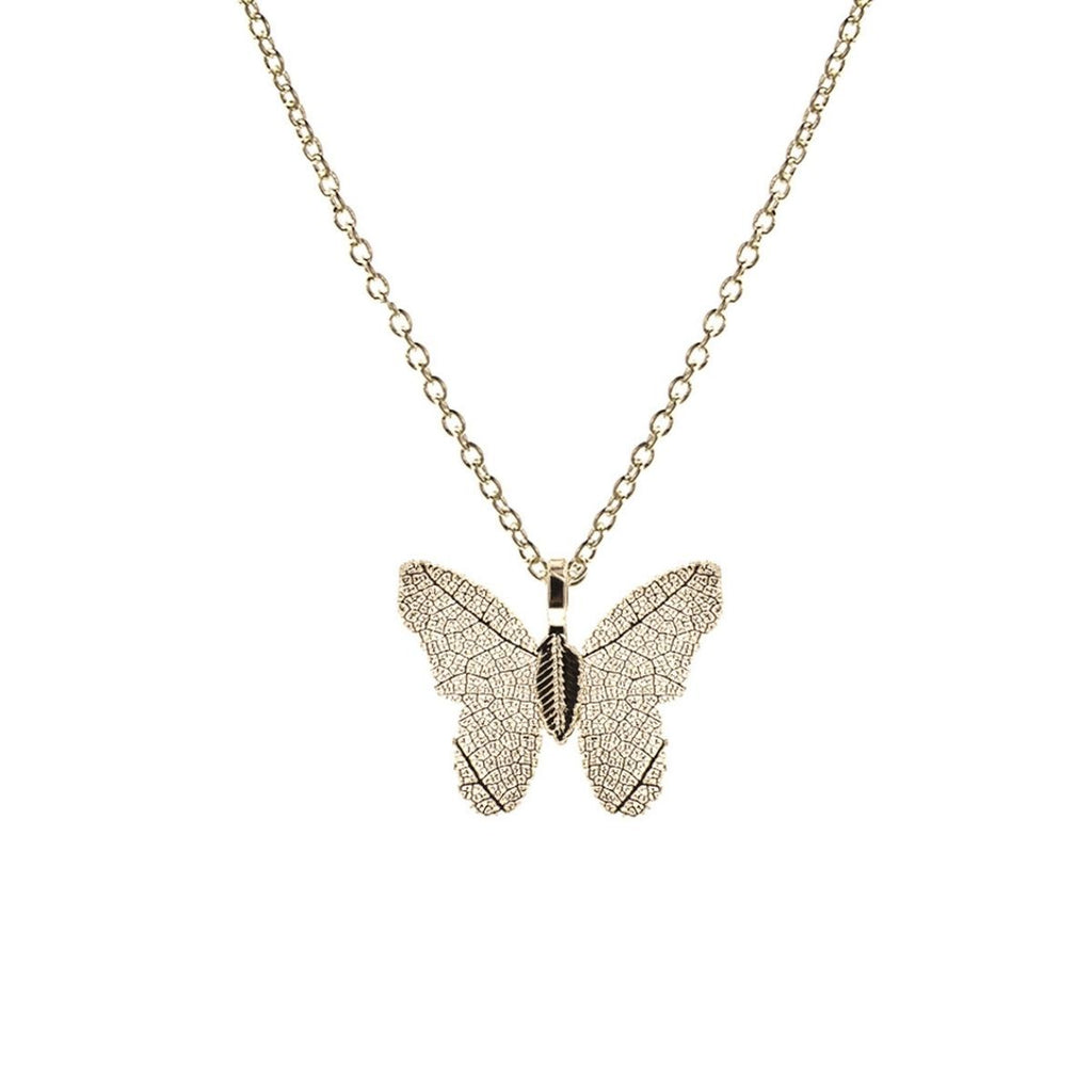 Butterfly Necklace Gold Dipped Real Leaf Stylish Statement Jewelry