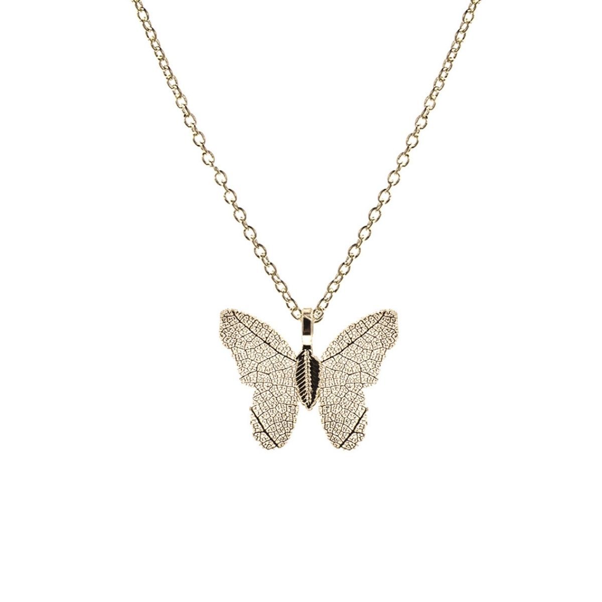 Butterfly Necklace Gold Dipped Real Leaf Stylish Statement Jewelry