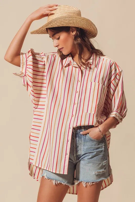 Multicolored Stripe Button Down Shirt