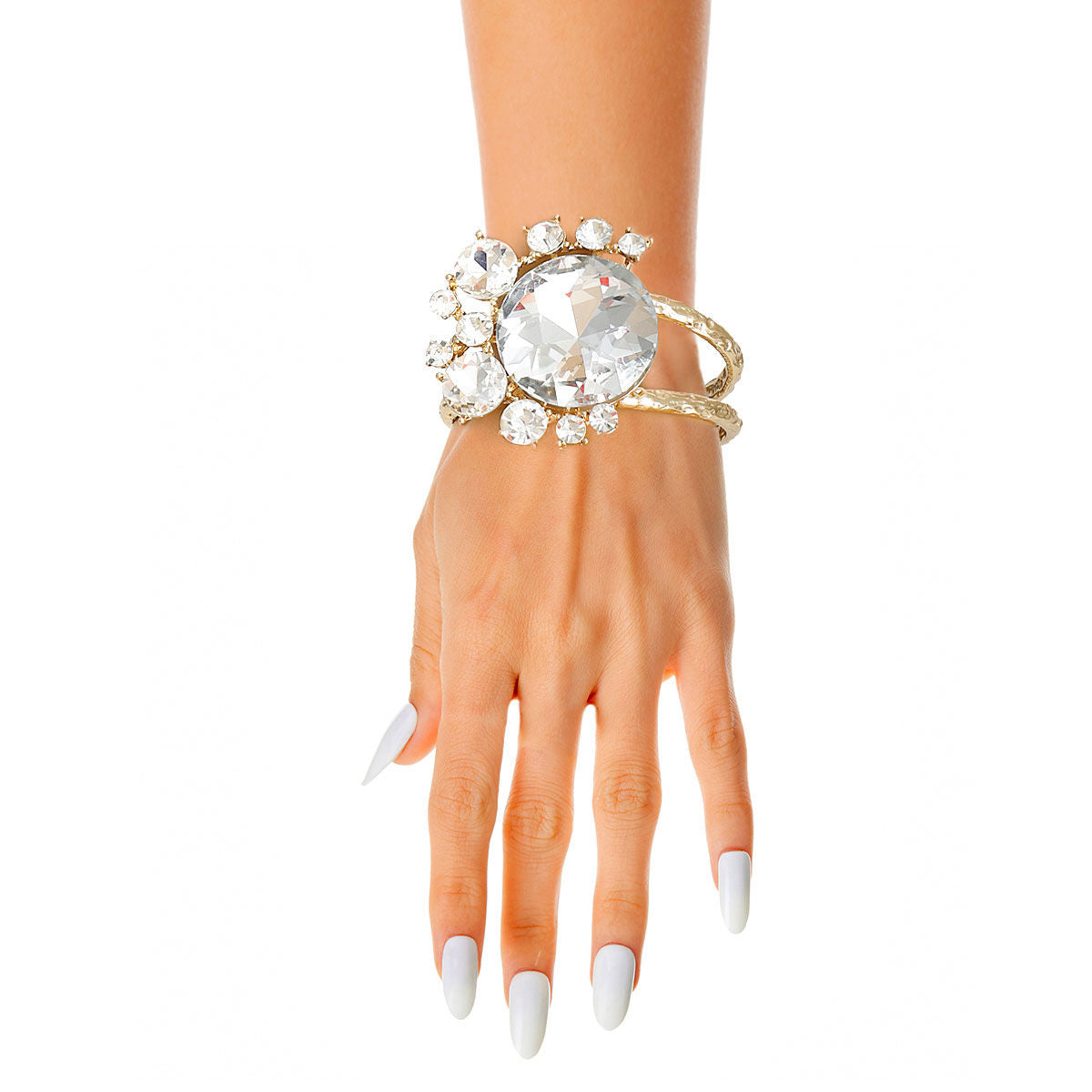 Hinge Cuff Bracelet with Gold Round Crystals – Stylish Statement Jewelry