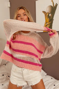 Hollow Out Yoke Detail Striped Sweater