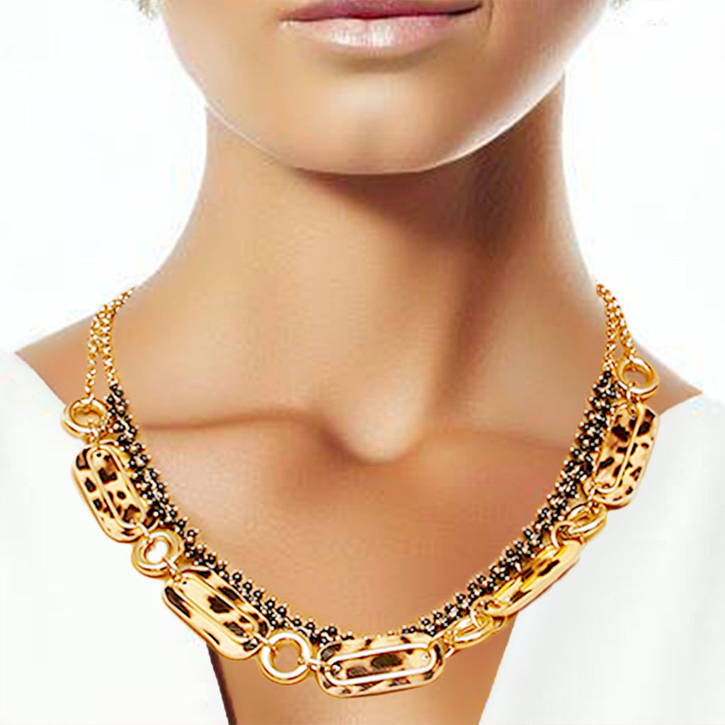 Leopard Link Jewelry Set Elegant Gold Statement Necklace and Bracelet