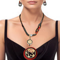 Leather Pendant Set Red and Black Stylish Statement Jewelry
