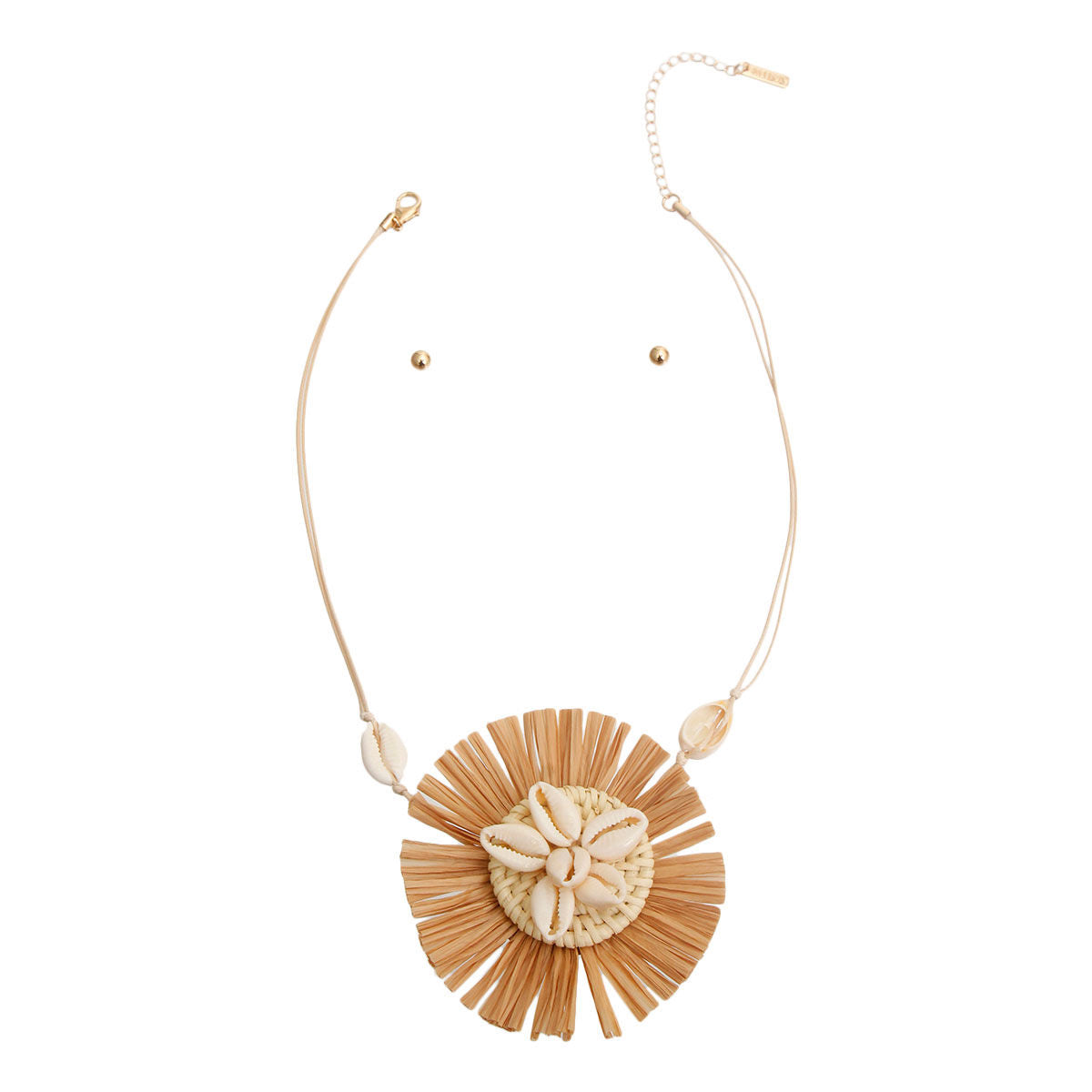 Pendant Set Brown Shell Raffia Stylish Statement Jewelry