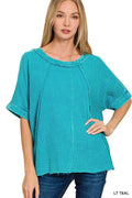 Washed Double Gauze Exposed Seam Short Sleeve Top