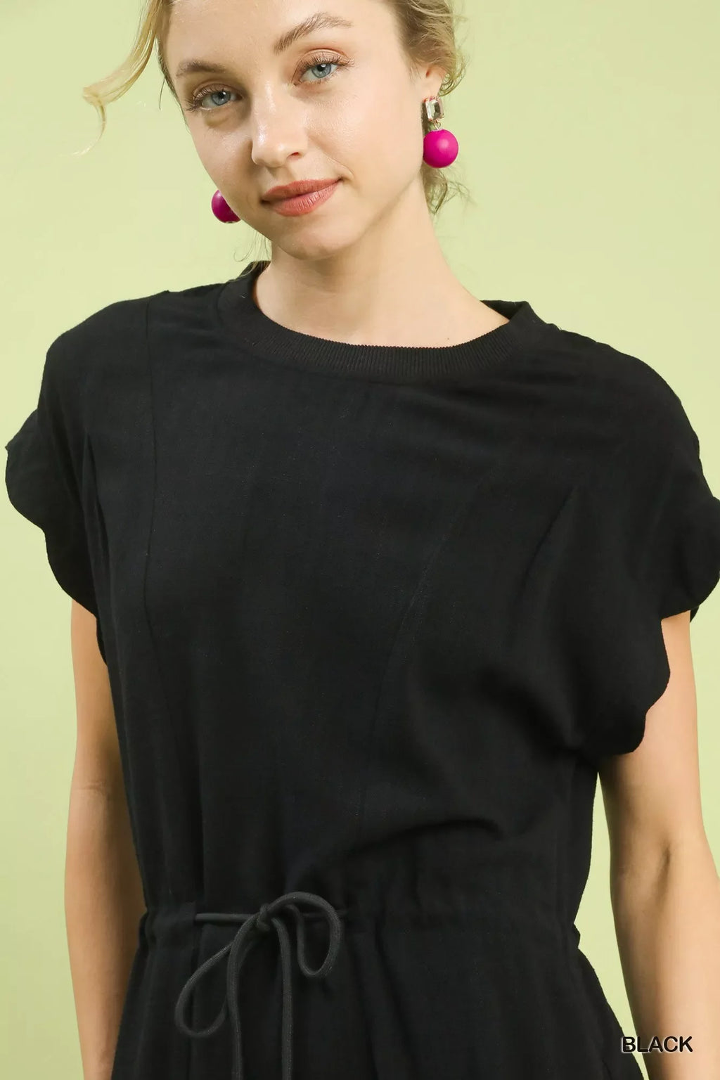 Linen Blend Scallop Hem Mini Dress
