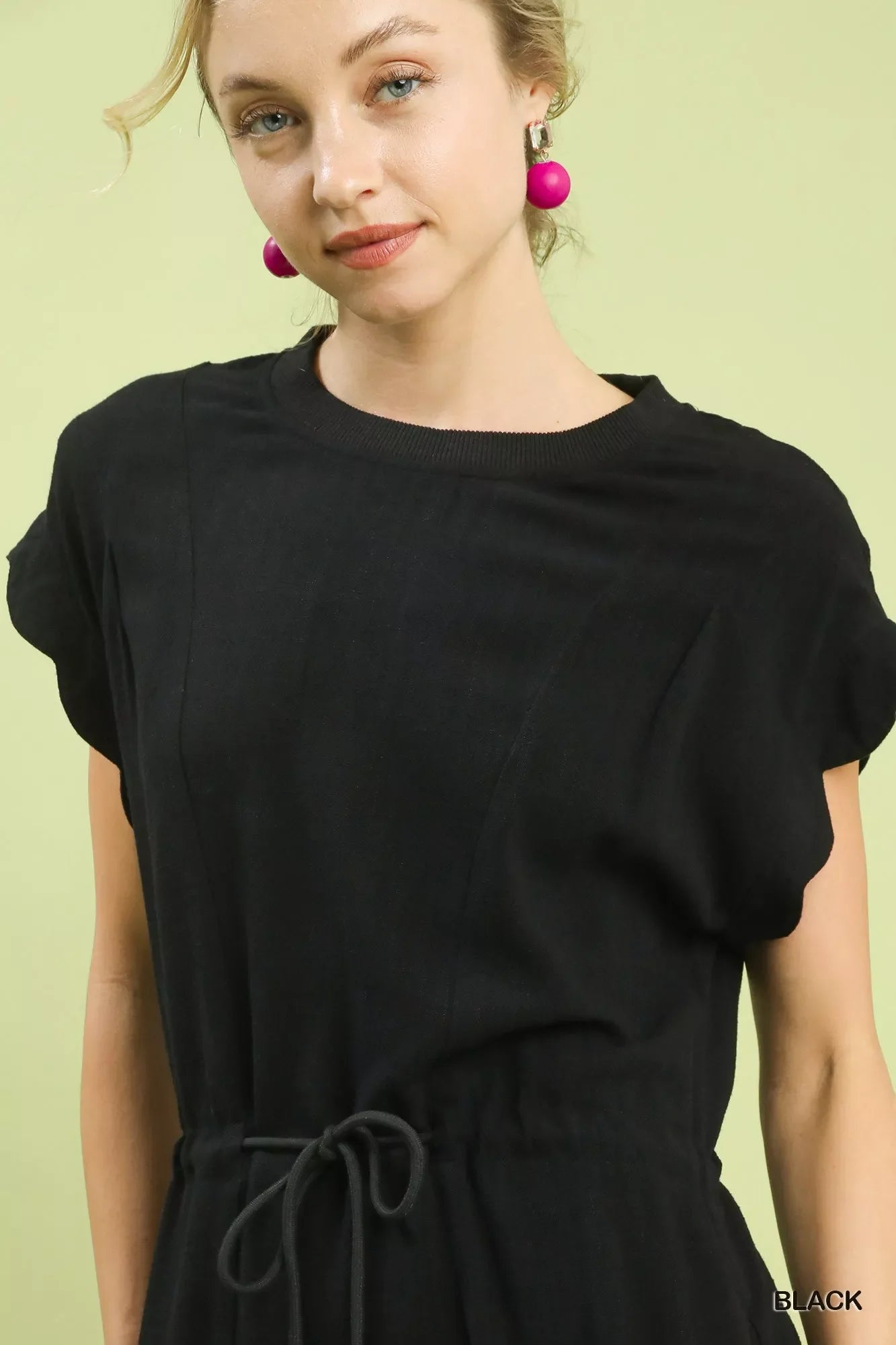 Linen Blend Scallop Hem Mini Dress