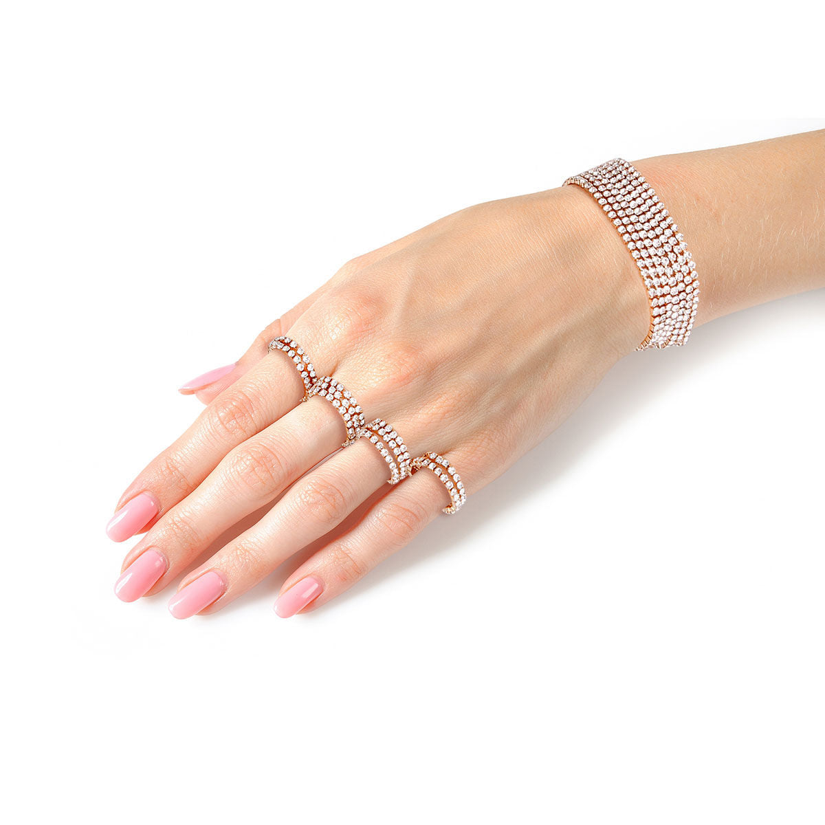 Rhinestone Ring and Bracelet Set in Gold – Stylish Statement Jewelry