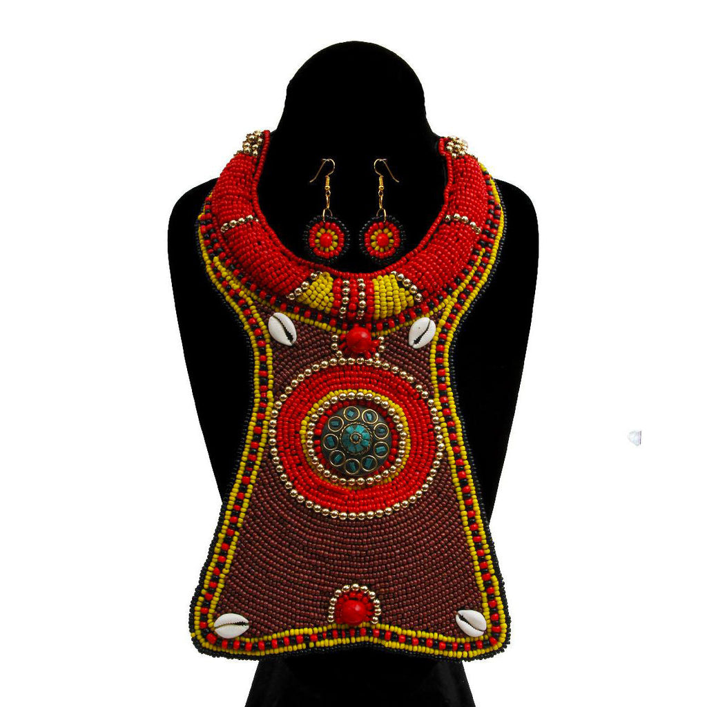Statement Beaded Cowrie Shell Collar Necklace Set Stylish Chic Jewelry Accessory