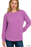 Full Size Raised Rib Round Neck Long Sleeve Top Plus Size