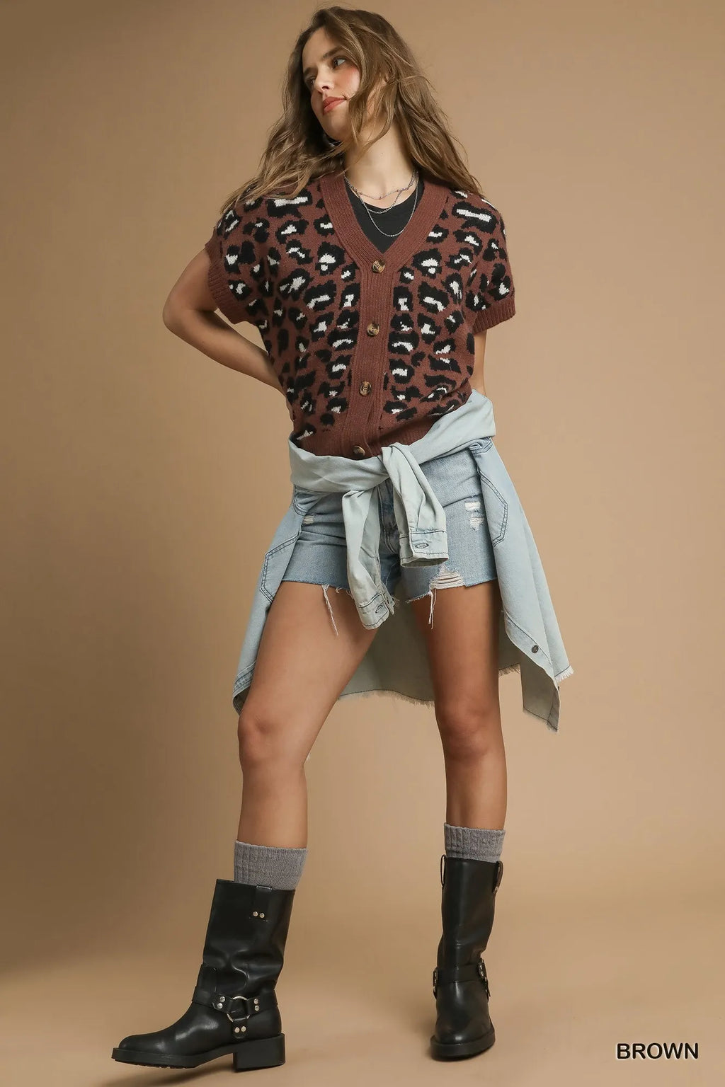 Leopard Button Down Short Sleeve Cardigan